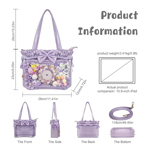 Bolso Tote Ita Kawaii con accesorios, PU, Morado miniatura 3