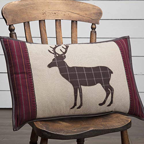 VHC Brands Wyatt Bedding Accessory, Deer Pillow 14x22, Plaid Tan