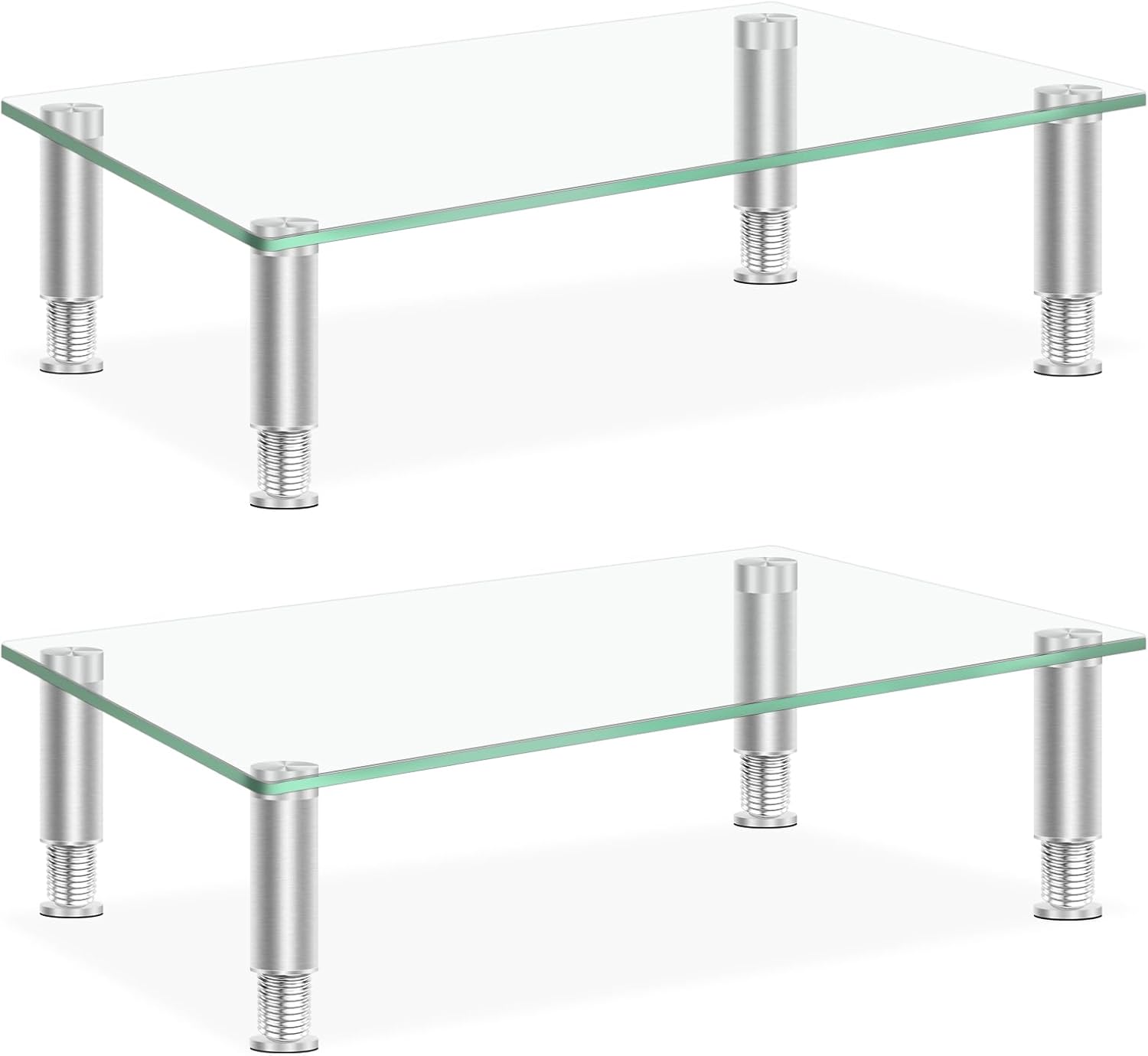 Tempered Glass Monitor Riser with Height Adjustable, Clear Computer Monitor Stand for Desk, Laptop TV, Desk Organization, 2Pcs, 15L x9.45W x3.75H Inches 2Pcs - Rectangle