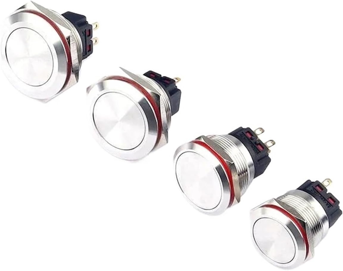 5A 22mm25mm28mm30mm Metal Power Button Flat Head Momentary/Self-Locking 1NO1NC/2NO2NC Start Black Push Switch(Line 2NO2NC,Locking,2NO2NC)