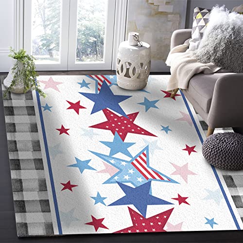 Independence Day Area Rug For Bedroom Living Room- Rustic American Patriotic Watercolor Black Plaid Contemporary Floor Carpet Comfy Runner Rug Nursery Playmats Home Decor Mat, #TOP4