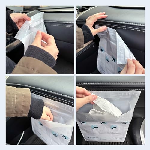 Image of Sheebo 12 pcs Easy-Attach Stick-On Adhesive Disposable Car Trash Bag - Durable Leakproof Litter Bags for Cars, Kitchens, Office, Desktop, Camping, RVs