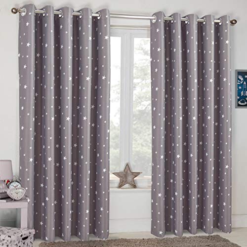 Dreamscene Star Printed Oogje Blackout Pair Gordijnen, Houtskool - 46" x 72"