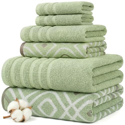 Image of Modern Threads 6 Piece Bath Towel Set - Bathroom Set with 2 Bath Towels, 2 Hand Towels, and 2 Wash Cloths - 100% Cotton, Super Absorbent & Extra Soft - Reversible Classic Diamond (Sage Green)