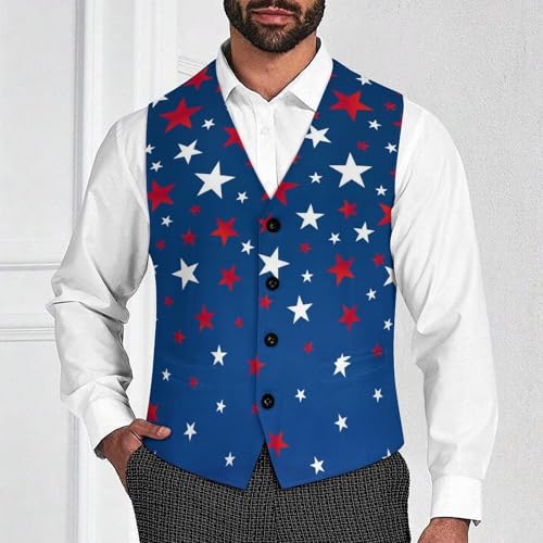 Stars in Colors of An America Flag Men's Suit Vest Slim Fit V-Ncek Waistcoat Business Casual Vest2