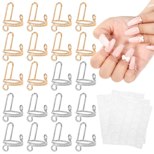 LXUEJIE 20 Pcs Wudu Nails Rings Reusable Nail Rings with 120Pcs Adhesive Nails Tabs No Glue Adjustable Wudu Fingernail Ring Non-Tarnish Metal Nail Ring for Women Art Decoration (Gold Silver)