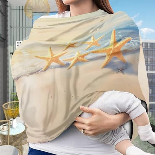 Image of Beach Starfish Baby Car Seat Covers Multi-Purpose Sun-Proof Car Seat Cover Breastfeeding Shawl Durable Multi-Use Car Seat Canopy Cover Dust Cover