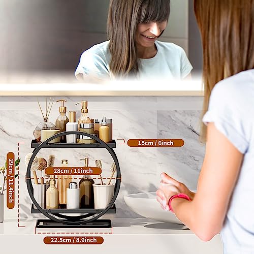 Bathroom Counter Organizer, Black Perfume Organizer for Dresser, 2 Tier Bathroom Organizer Countertop, Vanity Makeup Organizers, Skincare Display Tray for Bathroom Sink Storage - Image 3