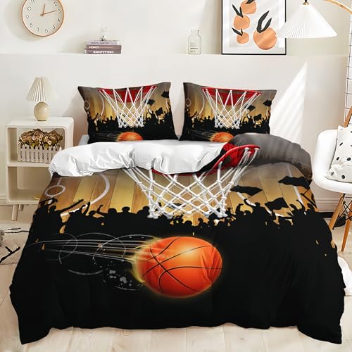 Générique Housse de Couette 90x190 Basket Impression 3D Parure de Lit 1 Personne pour GarçOn Adolescent Adulte Jeux de Balle Sets de Housses de Couette en Microfibre...