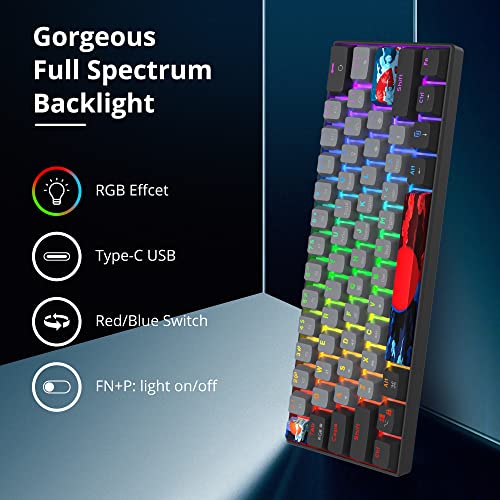 Image of Protable 60% Percent Gaming Keyboard Mechanical, Mini Compact RGB Backlit 61 Keys Wired Office Keyboard with Red Switch for Mac /Win (Dolch /red Switch)