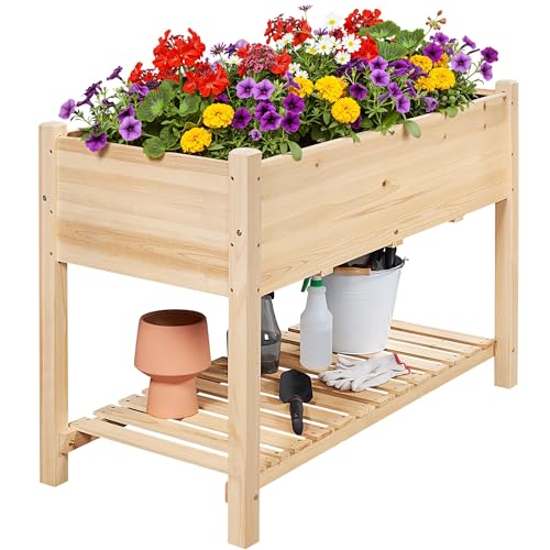 Yaheetech 47x23x32in Wooden Raised Garden Bed with Legs & Storage Shelf Horticulture Wooden Elevated Planter Box Vegetable Growing Bed for Flower/Herb/Backyard/Patio