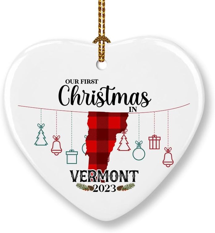 Prezzy Vermont - Adorno de Navidad para decoración del hogar, nuestra primera Navidad en Vermont, regalos 2023, decoraciones colgantes para árbol de