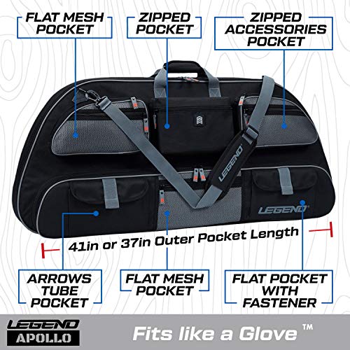 Legend Apollo Travel Compound Bow Case - Soft Carry Case For Archery Gear, Accessories & Equipment - Protective Padding & Tricot Lining, Spacious Storage Pockets, Arrow Tube Holder - 40-44" Interior #TOP2