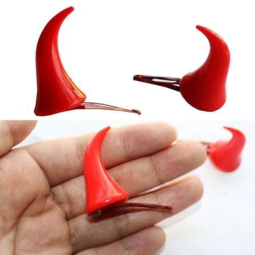 Secaden Devil Horns Hair Clip Halloween Cosplay Costume Headwear Accessories Party Dress Up (Red) - Red