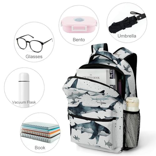 Shark Print Student School Backpack 17inch Backpack Cool Kids Backpack BookBags for Boy3
