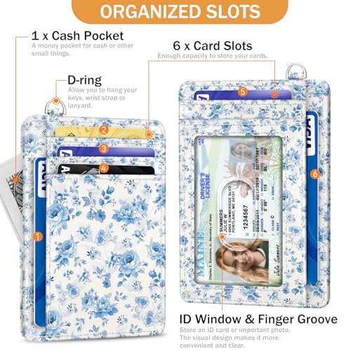 Image of Yonlevres Credit Card Holder Slim Wallet Women Floral RFID Blocking Small | Front Pocket, Travel, Handy, Gifts for Woman Girls Ladies, D-ring for Keychain, Thin Mini Minimalist, ID Window, PU Leather