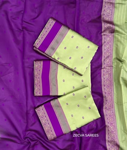 Image of ZECVA Women's Soft Kanjivaram Silk Saree For Women With Attach Unstitch Blouse Piece