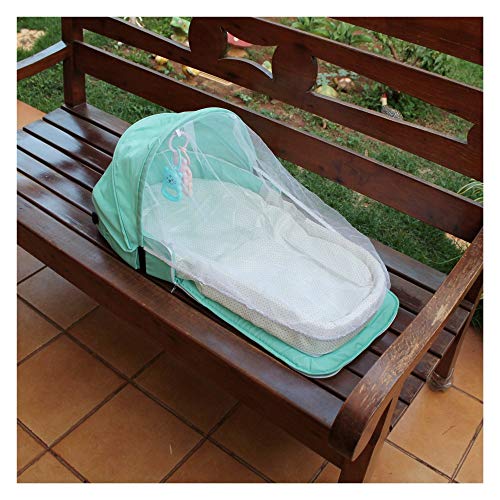 Berço Cama portátil com brinquedos e mosquiteiro para bebê dormir dobrável Verde