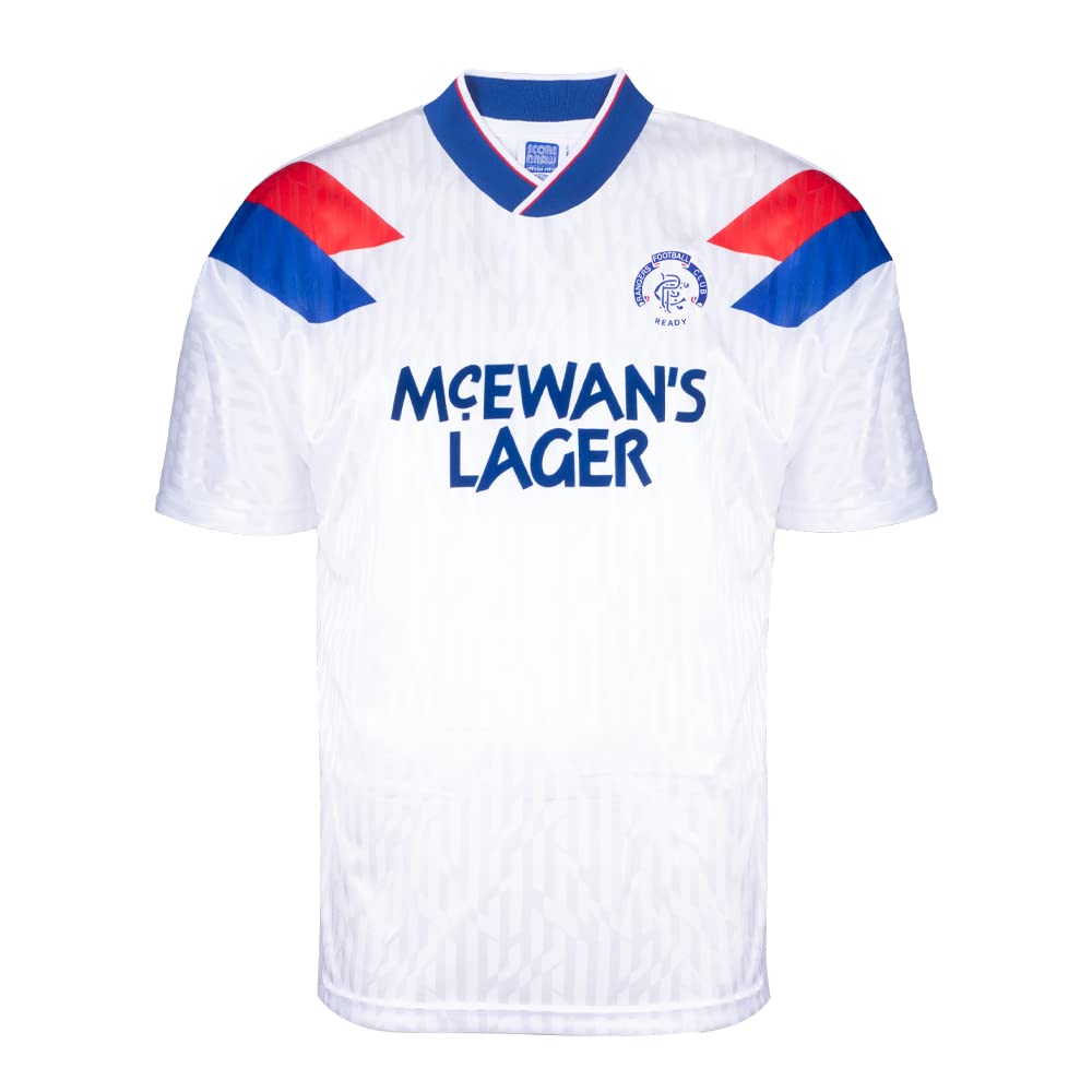 Score Draw Rangers 1990 Away Retro Football Shirt White Medium Polyester