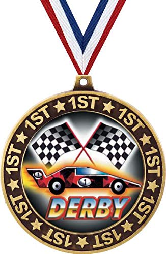 Pinewood Derby 1st Place Perimeter Medal Gold, 2.75" Derby Race Prizes, Kids Pinewood Derby Trophy Medal Awards