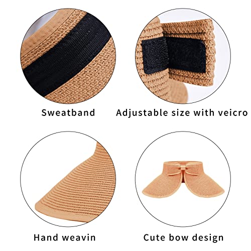 Women's Sun Visor Hats Wide Brim Straw Beach Hat Ponytail Hats For Women Foldable Floppy #TOP2