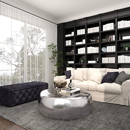 Deco 79 Aluminum Drum Shaped Coffee Table With Hammered Design, 42" X 42" X 14", Silver #TOP5