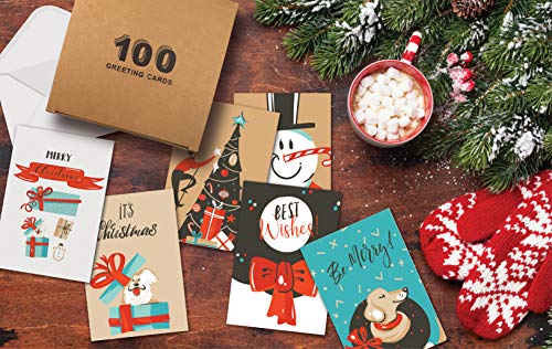 Better-Office-Products-Christmas-Holiday-Greeting-Card-Set-100-Pack-4-x-6-Inch-12-Assorted-Custom-Illustrative-Designs-Blank-Inside-Complete-with-Envelopes-100-Christmas-Cards-Set