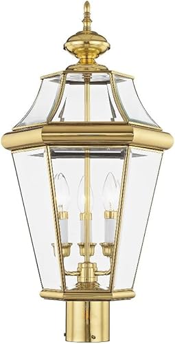 Miniatura 5 de Livex Lighting 2364-91 Georgetown - Farol de poste para exteriores, 3 luces, níquel cepillado