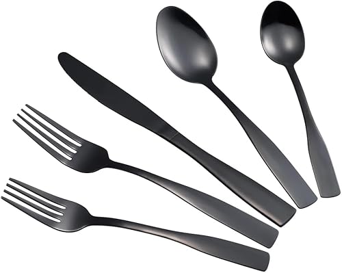 Miniatura 2 de J&V TEXTILES Juego de cubiertos de 40 piezas, acero inoxidable de grado alimenticio para 8, juego de cubiertos cuadrados, vajilla pulida con espejo