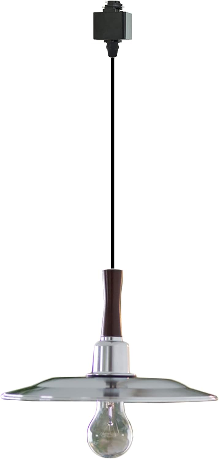 Dimmable H-Type Track Lighting Pendants with Retro Silver Iron Flying Saucer Shape Shade,1-Light 3.2 ft Cord Wood Finished E26 Socket Restaurant Chandelier Kitchen Island Customizable