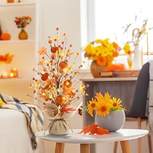 RoseCraft Fall Decor 18 Inch Artificial Red Berry Maple Leaf Pumpkin Tree Tabletop Decorations for Autumn Harvest Home Wedding Holiday Party Indoor Decor Gifts