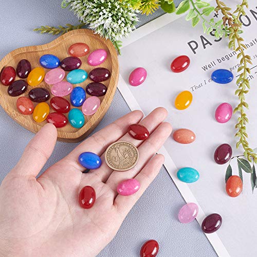 Superfindings 40Pcs Oval Gemstone Cabochon 10 Colors Dyed Natural White Jade Stone Cabochons 18X13Mm Flatback Healing Quartz Chakra Crystal Stone For Earring Necklace Jewelry Making #TOP3