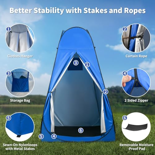 Pop Up Privacy Tent Shower Tent, Portable Camping Bathroom Toilet Tents, Changing Dressing Room Privacy Room for Camping Hiking Beach Sun Shelter Picnic Fishing Foldable with Carrying Bag - Thumbnail 4