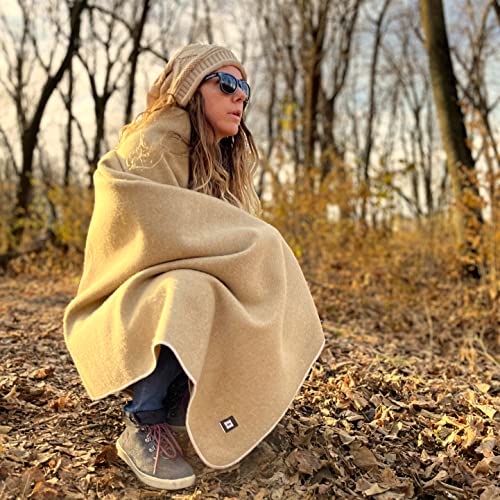 Ektos 100% Wool Blanket, 90" X 66", Warmest Blanket, Military Blanket, Thick Wool Blanket (Tan, Twin Size) #TOP2