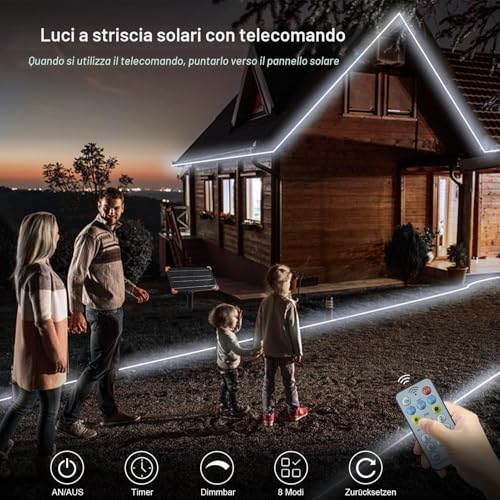 DBFAIRY 15M Ruban LED Solaire Extérieur, 540 LEDs Bande LED IP68 Étanche, Bande LED solaire avec Télécommande, Minuterie, pour Jardin, Terrasse, Balcon (Blanc) - 4