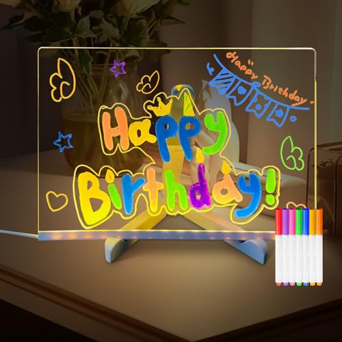 GOEDCH Lavagna per appunti a LED con colori: 30 x 20 cm, trasparente con supporto regolabile, 7 penne, per ufficio, camera da letto, scuola
