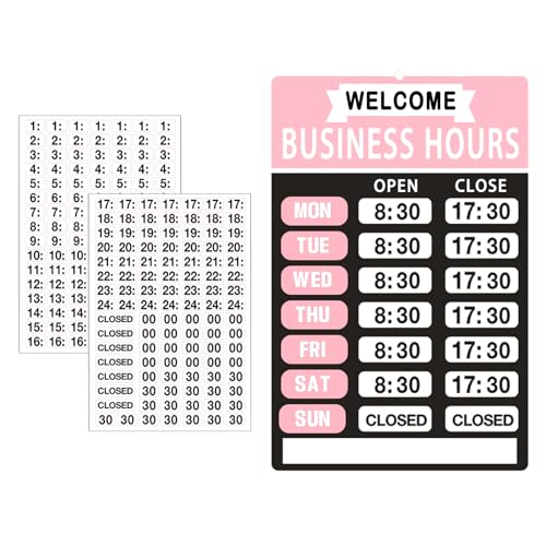 Business Hours Sign,Opening Hour Sign Kit,Changeable Store Hours Sign,Hours Signs for Business,Open Sign with Hours,Office Door Signs for Any Business,Store or Officeï¼ˆPink,8â€x 12â€-Aluminumï¼‰