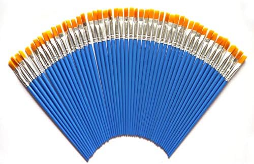 50 Pcs Flat Paint Brushes Set with Synthetic Hair, Short Plastic Handle, Small Brush Bulk Kit, Acrylic Oil Watercolour Fine Art Painting for Kids, Children, Students, Starter Value Pack
