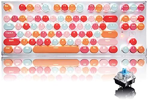 Bluetooth Mechanical Gaming Keyboard with LED Backlit 87 Anti-Ghosting Key Ergonomic Metal Plate Wired/Wireless 2.4Ghz USB Receiver Rechargeable 3300mAh Battery for PC Mac Gamer (Red Mix/Blue Switch)