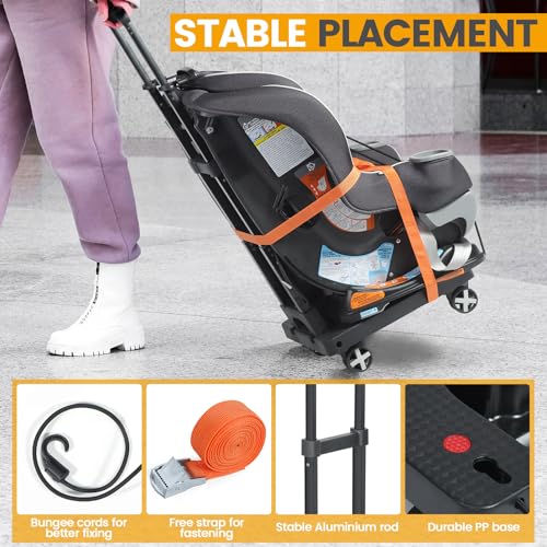 Image of Orzbow Car Seat Dolly for Airport, Folding Car Seat Travel Cart with 4 Wheels and Adjustable Handle, Carseat Roller for Airplane Travel with Straps, Compact Luggage Hand Trolley, Black