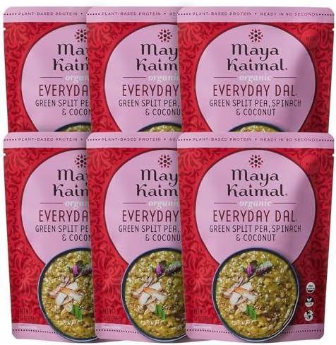 Maya Kaimal Organic Indian Green Split Pea Everyday Dal, Fully Cooked with Spinach and Coconut. Vegan, Microwavable, Ready to Eat 6 Count, 10 oz (Pack of 6)