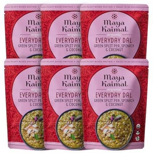 Maya Kaimal Organic Indian Green Split Pea Everyday Dal, Fully Cooked with Spinach and Coconut. Vegan, Microwavable, Ready to Eat 6 Count , 10 oz (Pack of 6)