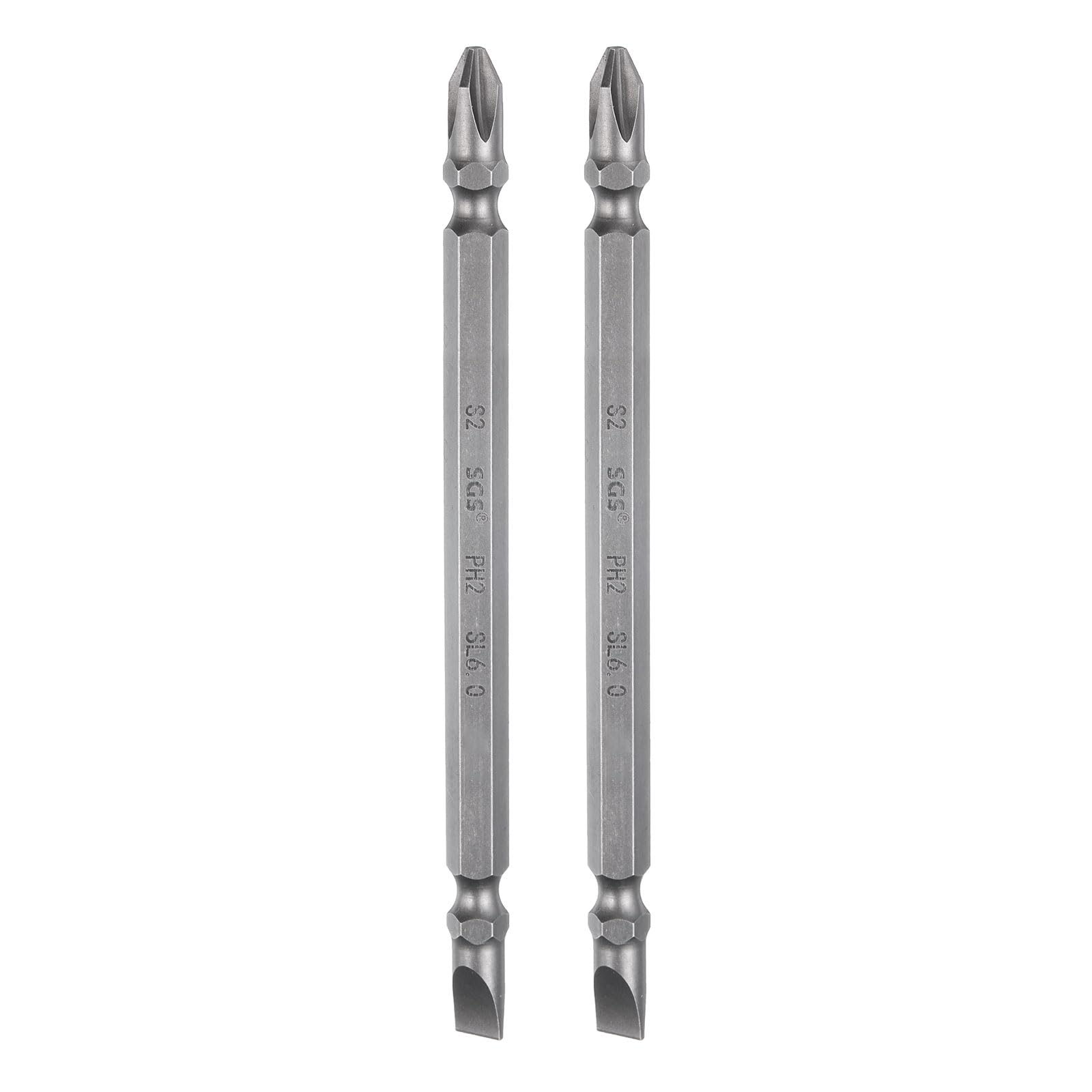 HARFINGTON 2pcs Magnetic Double Ended Screwdriver Bit 6mm PH2/SL6 4.33" Length 1/4" Hex Shank S2 Steel Phillips Cross Slotted Flat Screw Driver Bit