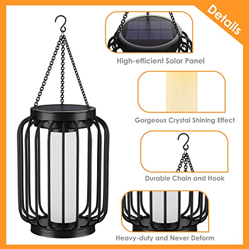 Mlambert Solar Lantern Outdoor Waterproof, Hanging Solar Lights With Crystal Shining Effect, Solar Powered Outdoor Lights For Patio, Garden, Yard, Metal Decorative Lighting With Hook, Black, 2-Pack #TOP4