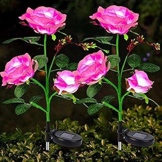 eaaerr Solar Lights Outdoor Garden 2 Pack Solar Garden Lights with 6 Bigger Pink Rose Flower, Garden Lights Solar Powered Waterproof for Mothers Day Gifts,Pathway,Yard,Wedding,Party (Pink)