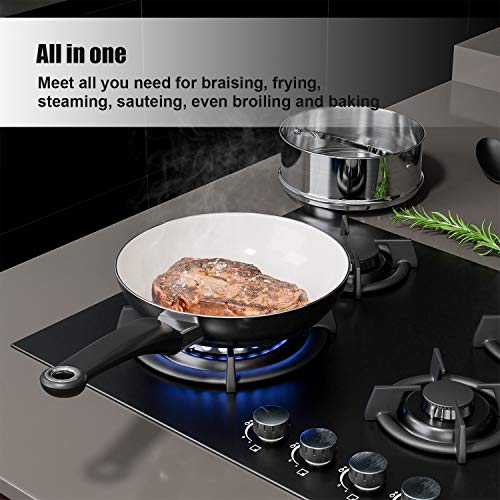 Cooksmark Ceramic Nonstick Cookware Set Aluminum Pots And Pans Set With Steamer Insert And Nylon Cooking Utensils 10/12 Piece Green/Red/Black/White/Blue/Multicolour (Black) #TOP6
