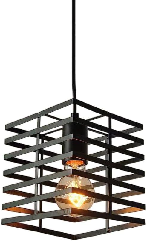 Suspension loft rétro cage métallique noire luminaire suspendu E27 robuste
