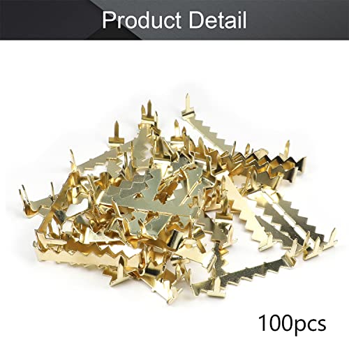 Image of MroMax 100PCS No Nail Sawtooth Picture Hangers 1.89 inch Nailess Zinc Plated for Hard and Soft Wood Frames Hanging Gold