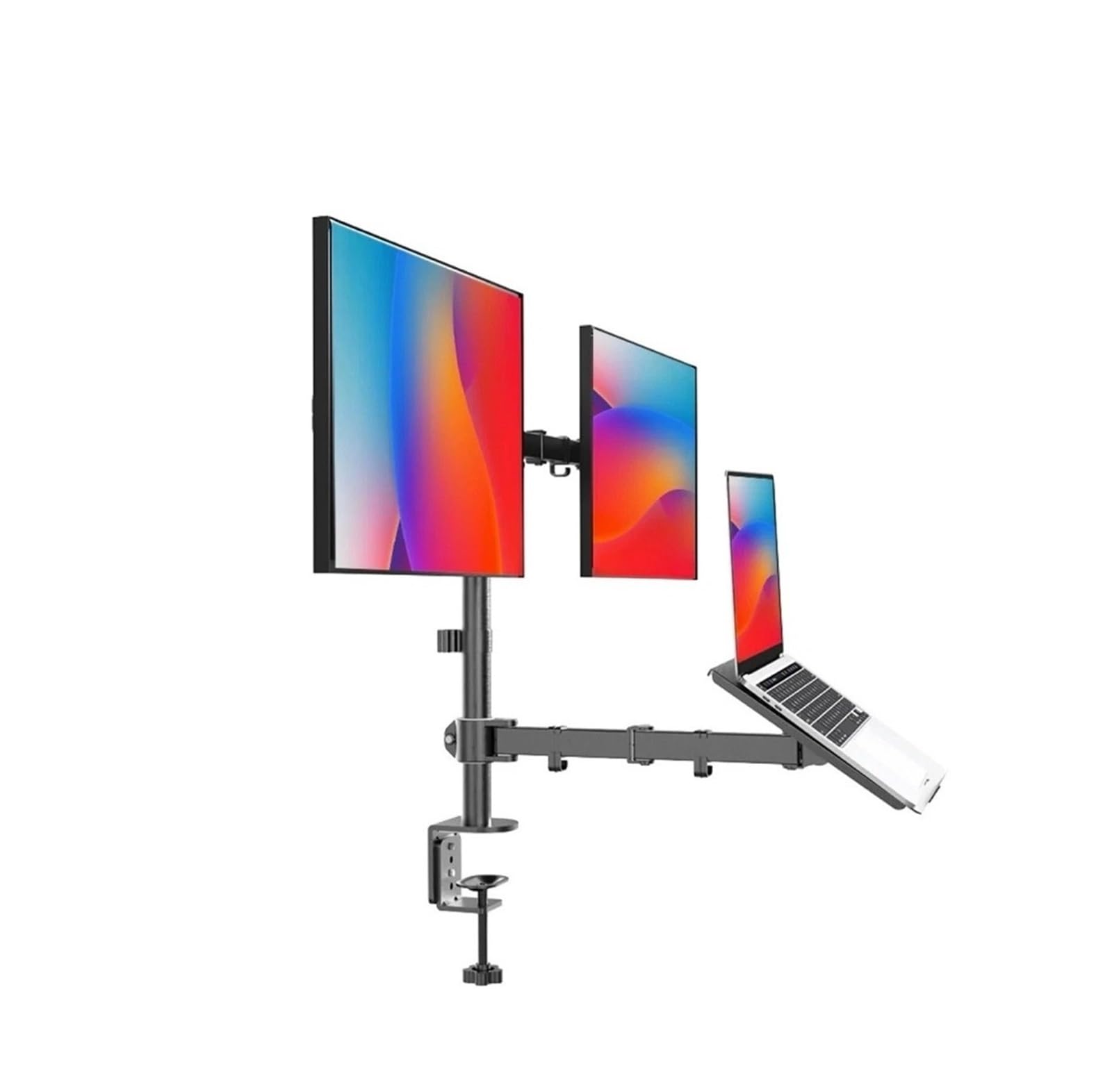 YNBSHGAA Height Adjustable Dual Monitor Mount with Laptop Keyboard Tray Fits Two 13 to 27 Inch
