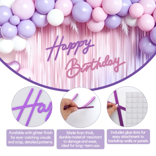 Image of TONIFUL Happy Birthday Sign for Backdrop - Glitter Pink Purple Felt Banner - Includes Dot Glue - Perfect for Birthday Party Backdrop,Wall Decr,Balloon Arch,Photo Background